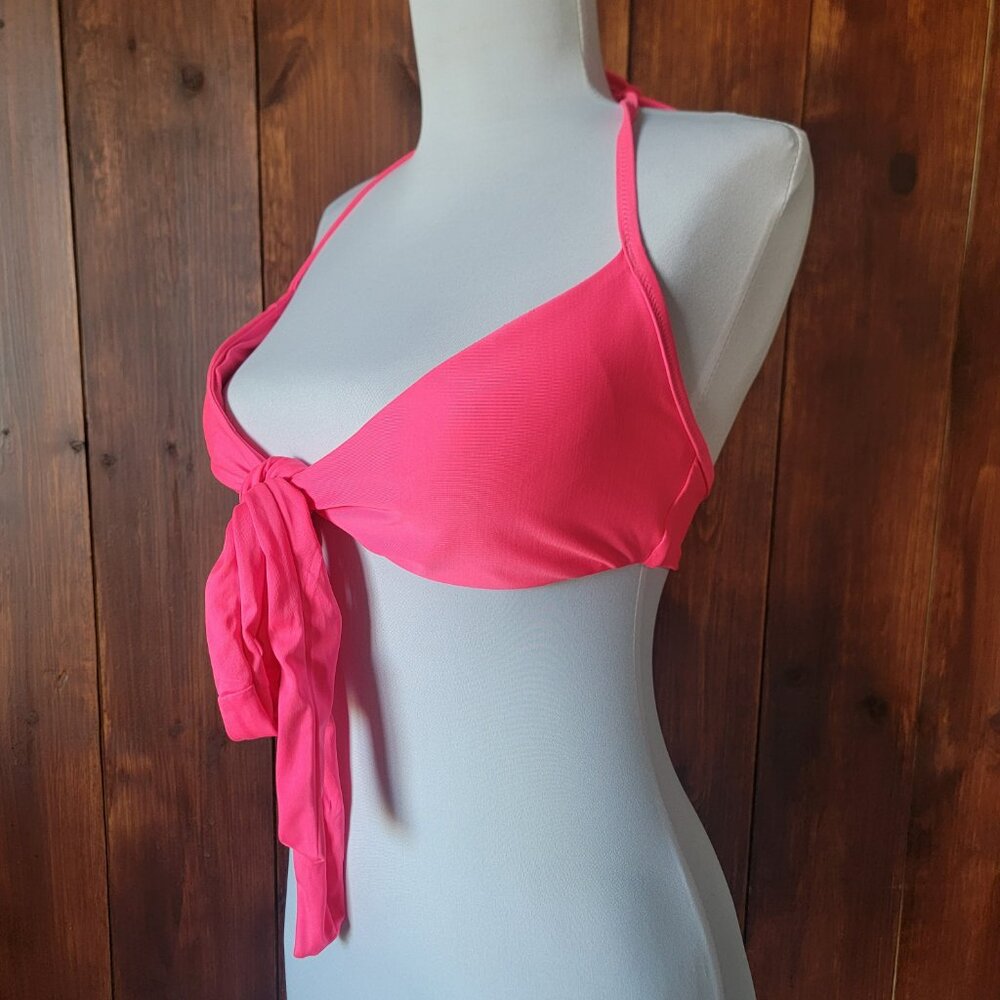 Aerie Scoop Bikini *TOP ONLY* S|P Hot Pink Tie Front Halter Top Tie Two Ways
